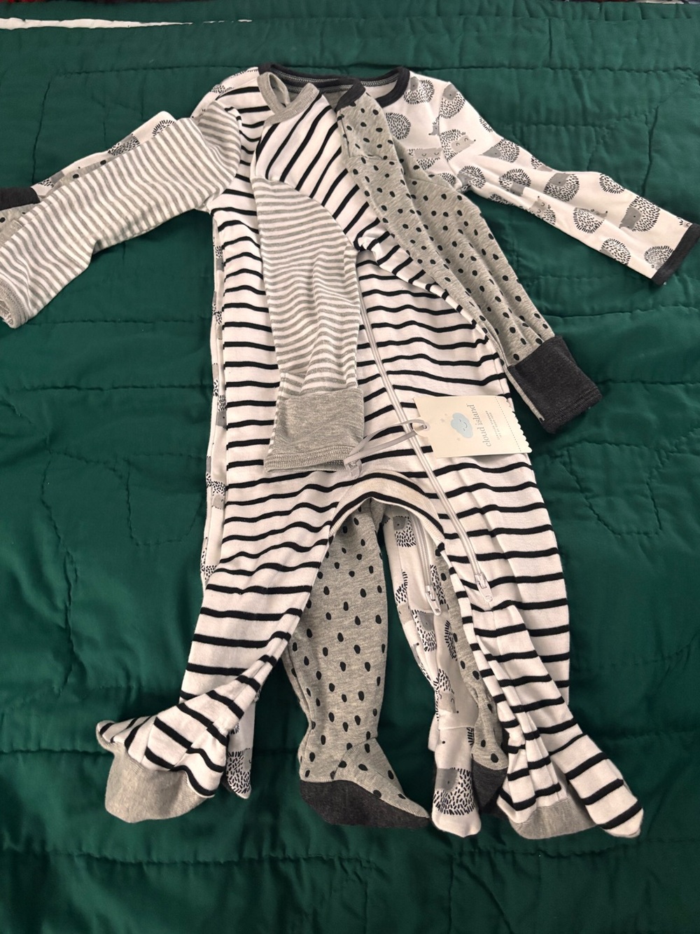 Soft Cotton Grey & White Striped Baby One-Piece Sleeper Set